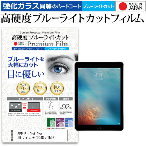 APPLE iPad Pro [9.7インチ] 機種用 ペンタブレット用 ペーパーテイスト 強化 ガラスフィルム と 同等の 高硬度9H ブルーライトカット クリア光沢 ペンタブレット用フィルム メール便送料無料